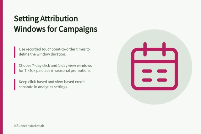 Setting Attribution Windows for Campaigns: Use recorded touchpoint-to-order times to define the window duration.; Choose 7-day click and 1-day view windows for TikTok paid ads in seasonal promotions.; Keep click-based and view-based credit separate in analytics settings. Choosing a campaign attribution window